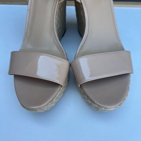 Michael Kors MK Nude Leather Platform Wedge Sandal Heel Size 11 Ankle Strap Pump - Picture 3 of 10